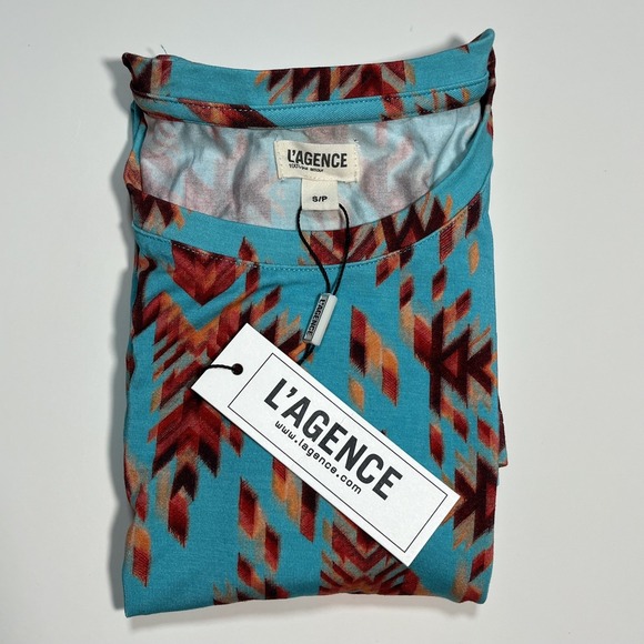 L'AGENCE Ressi Fitted Tee Women‎ S Pool Blue Multi Ganado Shirt Southwestern NEW - Picture 16 of 16